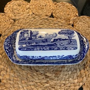 Spode Italian blue and white covered butter tray dish